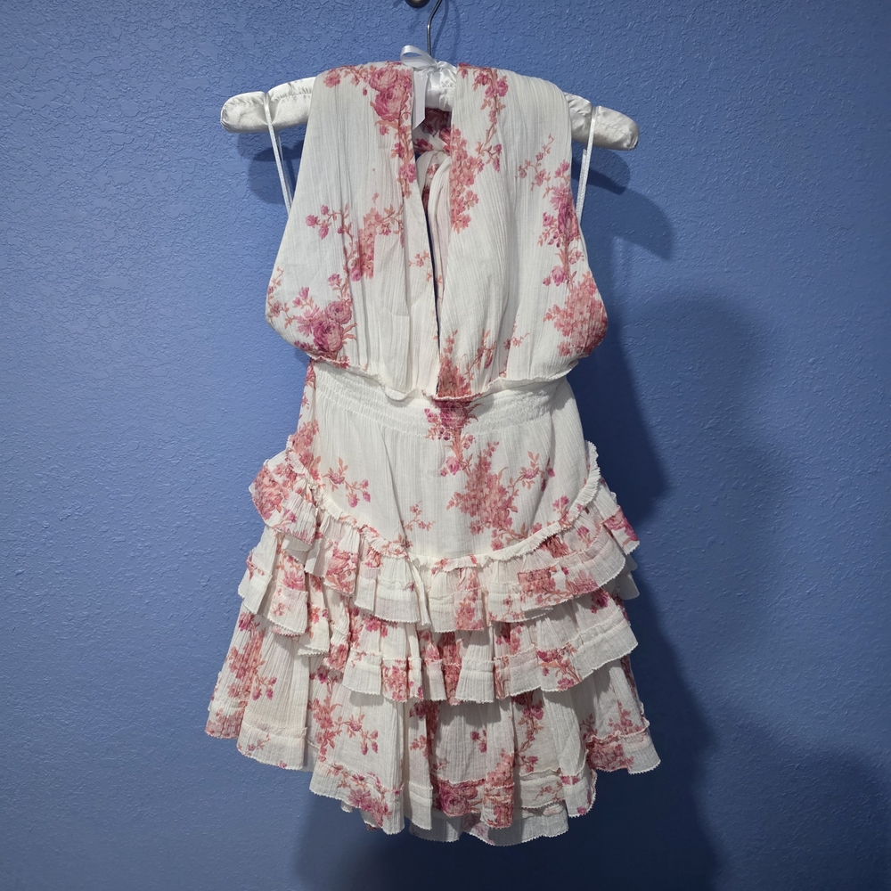 XSOLDX LoveShackFancy White and Pink Floral Mini Dress